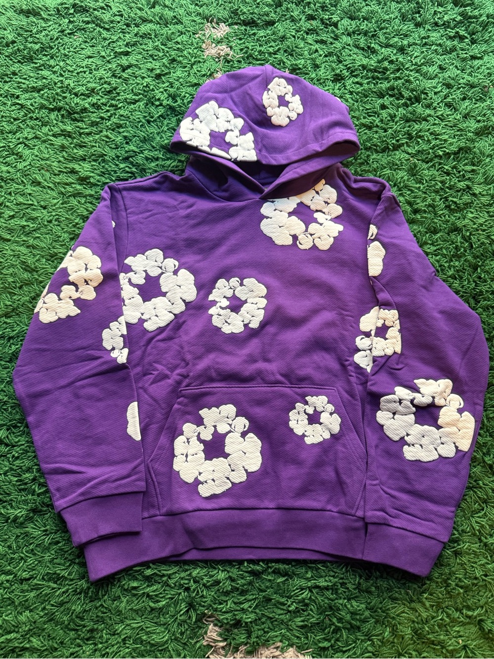 Purple Floral Appliqué Hoodie Sweatshirt
